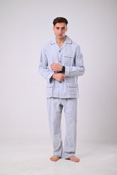 بيجاما كستور مقلم - رصاصي