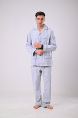 بيجاما كستور مقلم - رصاصي