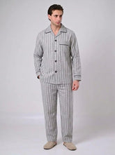 Men's Flannel Wide Striped Pajama - Grey
