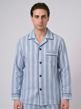 Men's Flannel Full Striped Pajama - Blue Grey