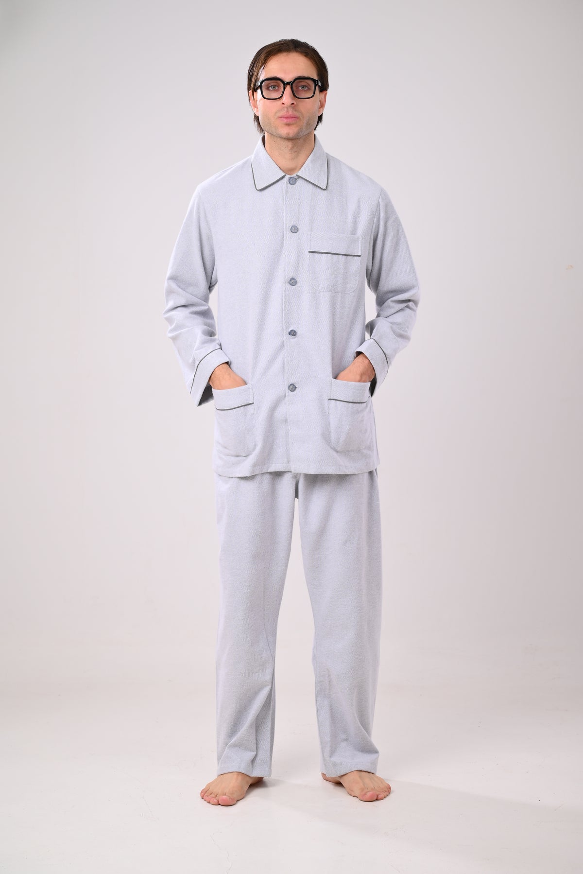 Men's Flannel Plain (El-Mahalla) Pajama - Grey