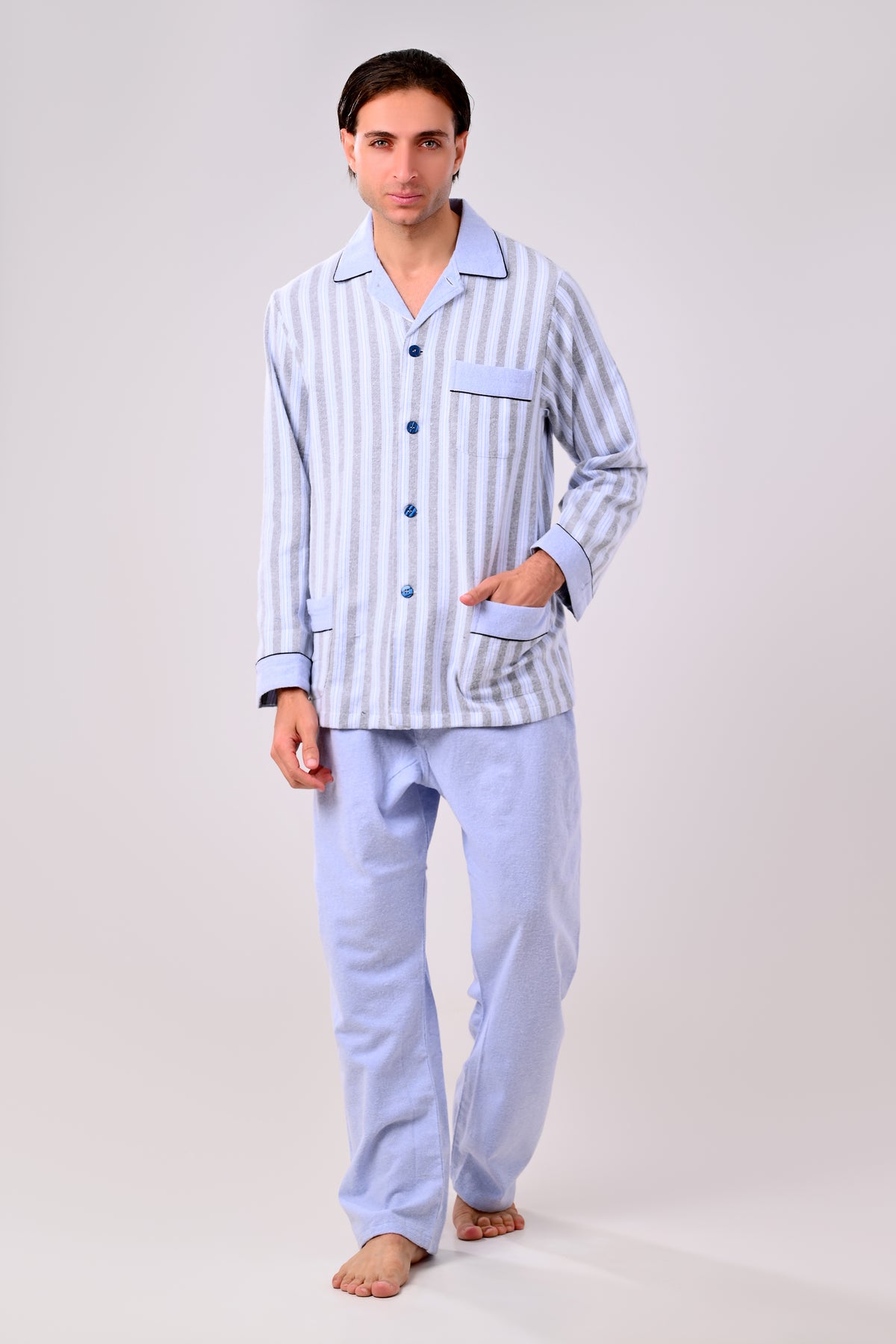 بيجاما كستور لبني مقلم